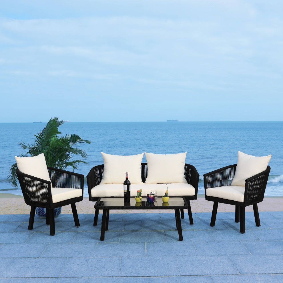 Belmi 4 Piece Rope Outdoor Living Set   Beach Style   Outdoor Lounge Sets   by Safavieh  Houzz