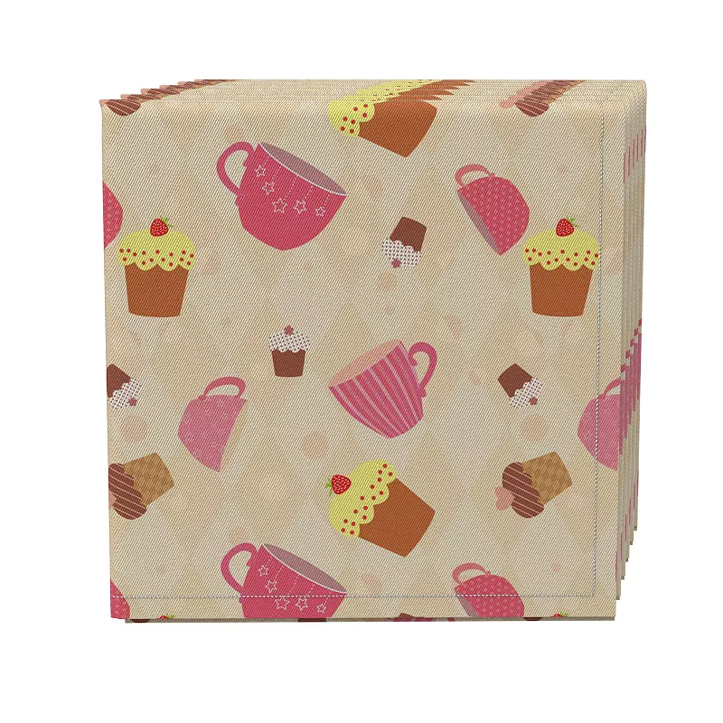 Napkin Set of 4， 100% Cotton， 20x20， Tea Cups and Cupcakes