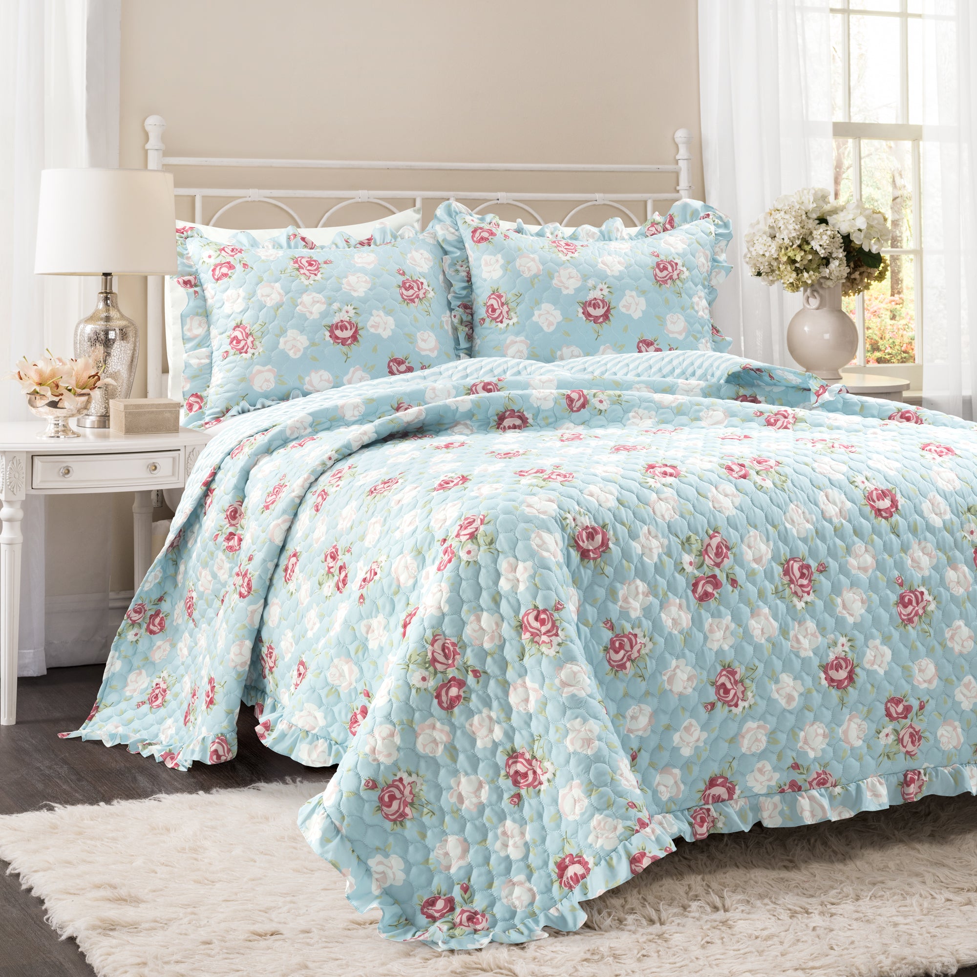 Bedding Bundle: Avon Textured Ruffle Quilt + Cottagecore Floral Ruffle Quilt