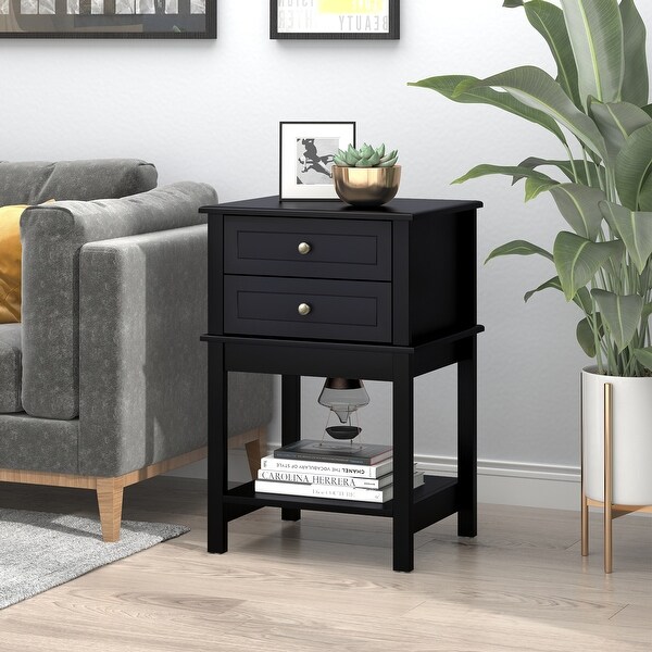 HOMCOM Modern Sofa Side Table with 2 Storage Drawers，End Table with Bottom Shelf for Living Room or Office