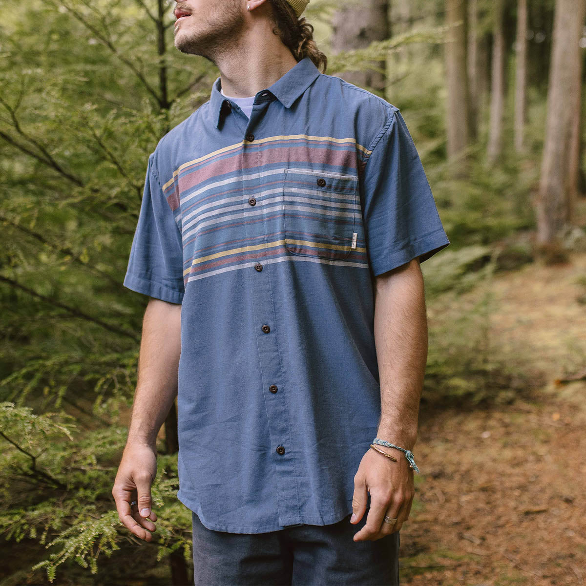 Ebb Organic Cotton Short Sleeve Shirt - Ensign Blue Stripe