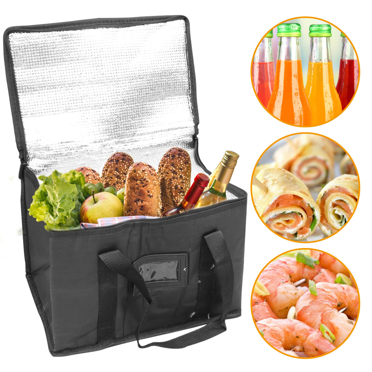 16L Insulated Grocery Bag Extra Large Waterproof for Hot Cold Food， Picnic， Grocery Food Delivery