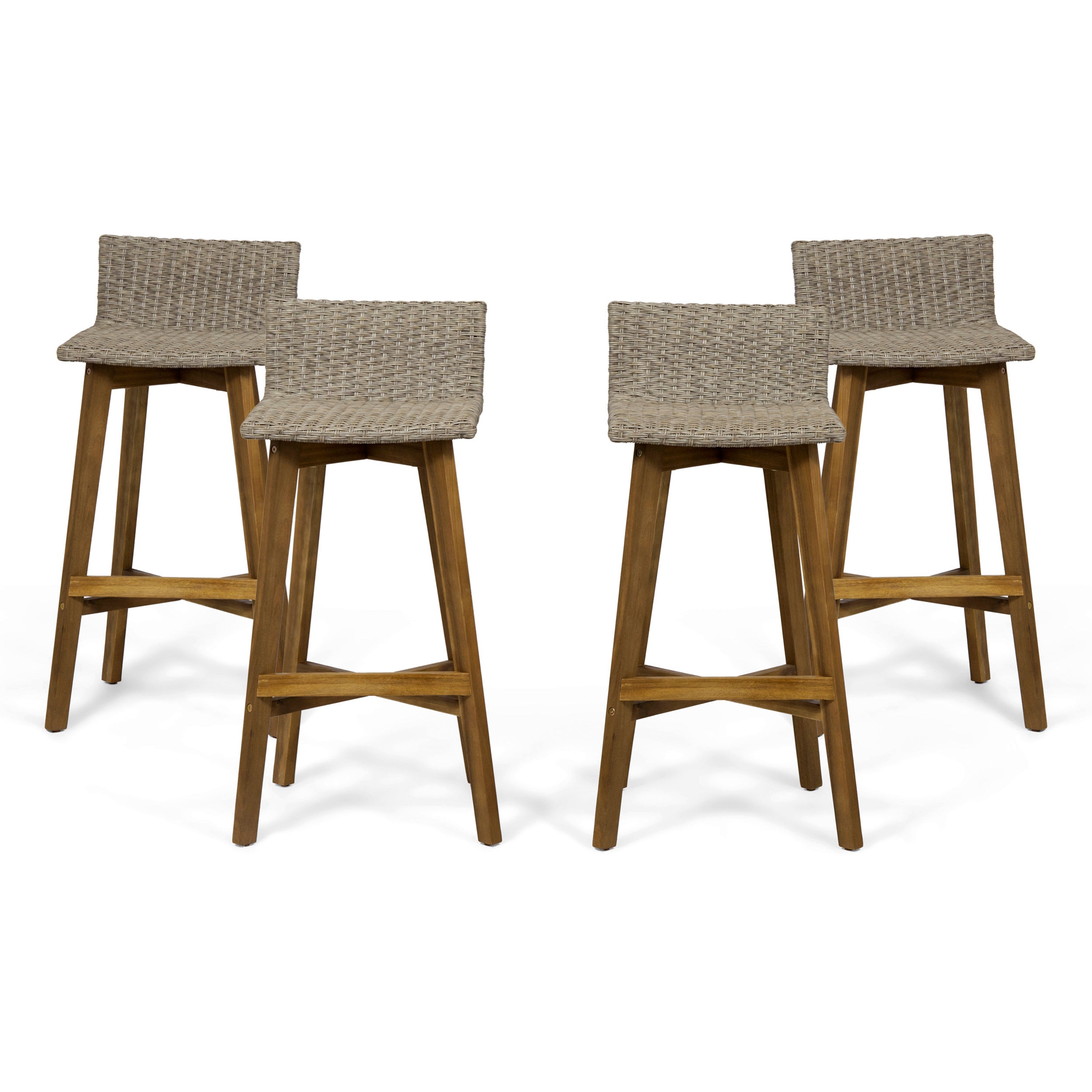 Jessie Outdoor Wood & Wicker Barstools (Set of 4)