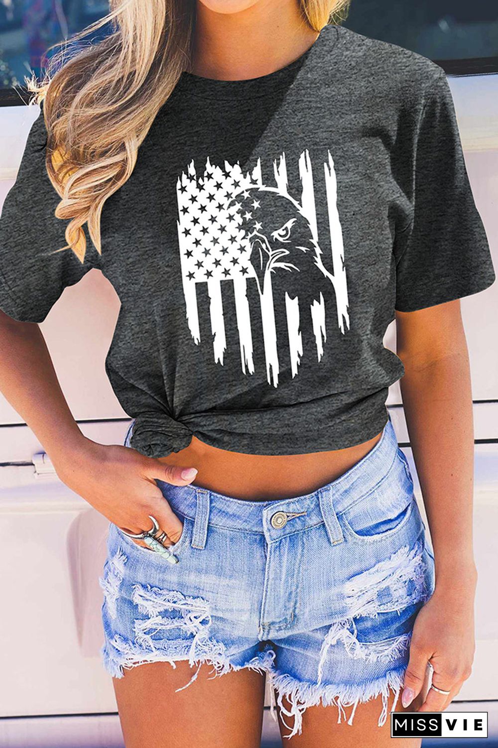 US Flag Print Graphic Tee