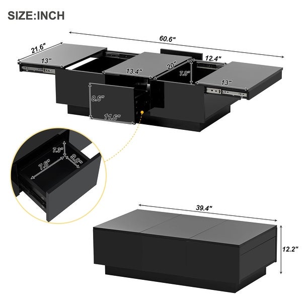 Multifunctional Coffee Table with 2 large Hidden Storage Compartment