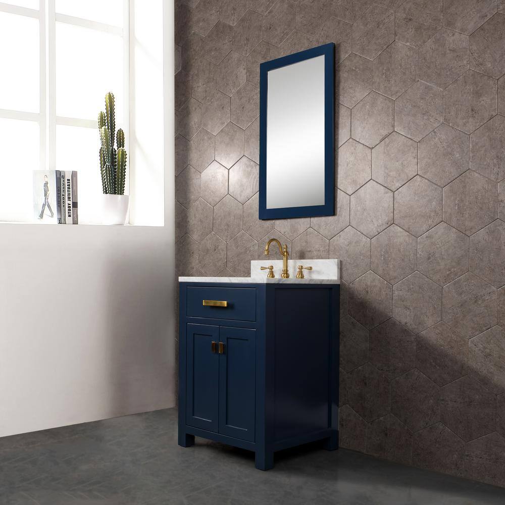 Water Creation Madison 24 in. Bath Vanity in Monarch Blue with Marble Vanity Top in Carrara White with White Basin VMI024CWMB00