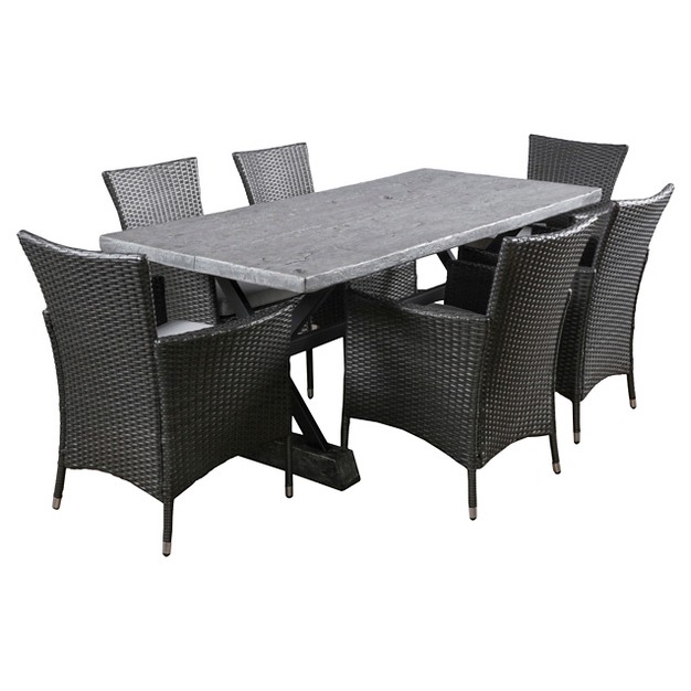 Capri 7pc Light Weight Concrete Patio Dining Set With Cushions Gray Christopher Knight Home