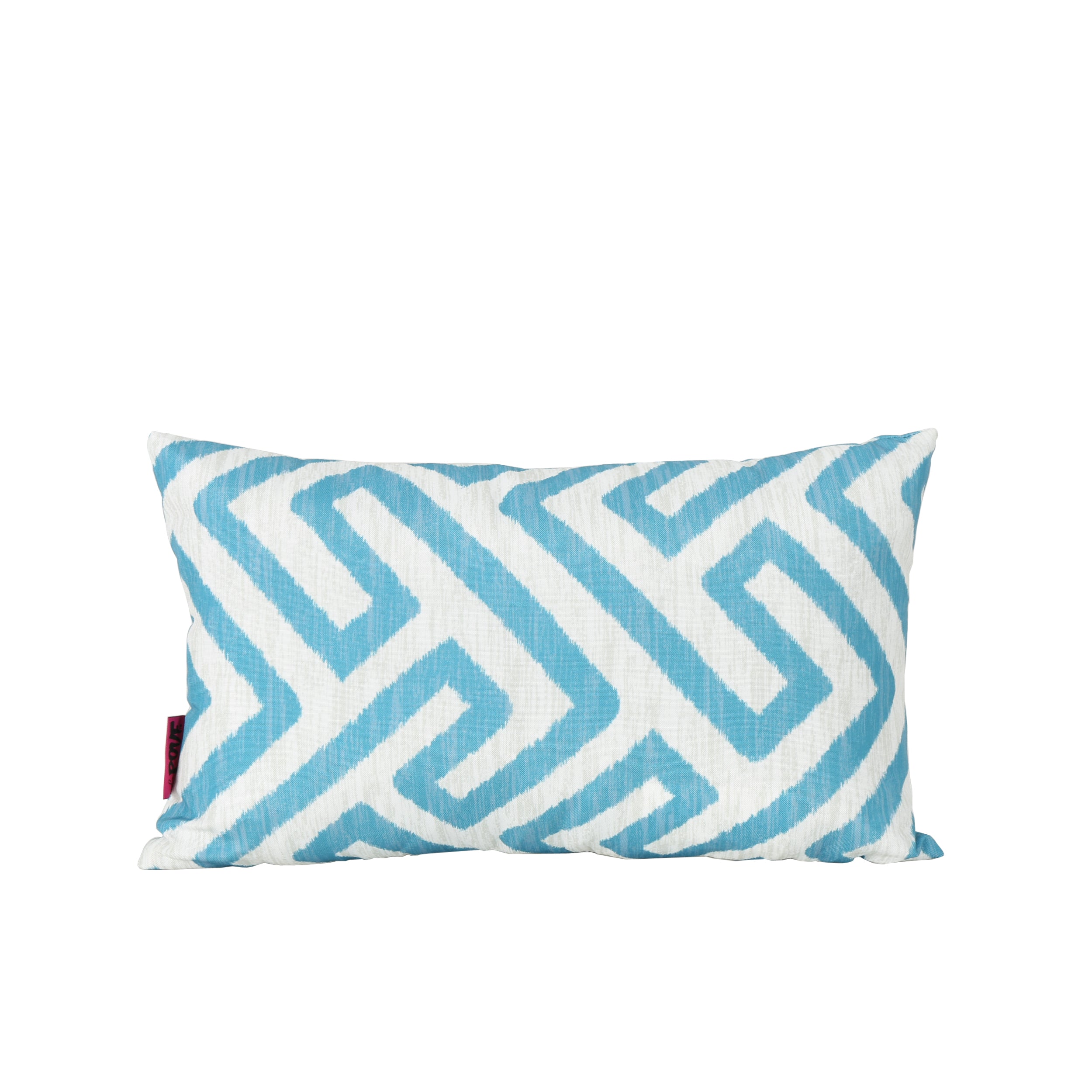 Clemensia Indoor Dark Teal Greek Key Patterned Water Resistant Rectangular Throw Pillow