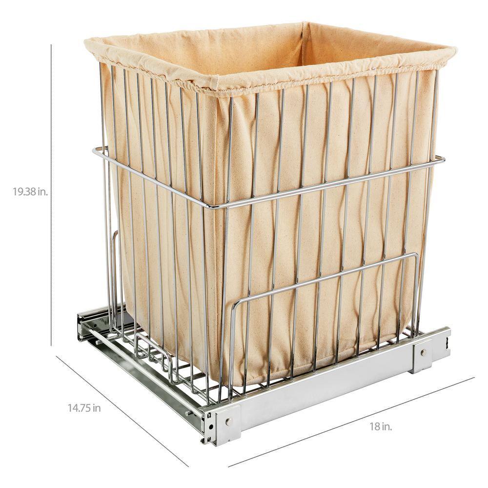 Rev-A-Shelf Chrome Metal Pullout Wire Clothes Hamper Basket with Liner and Mounting Hardware HRV-1520 S CR