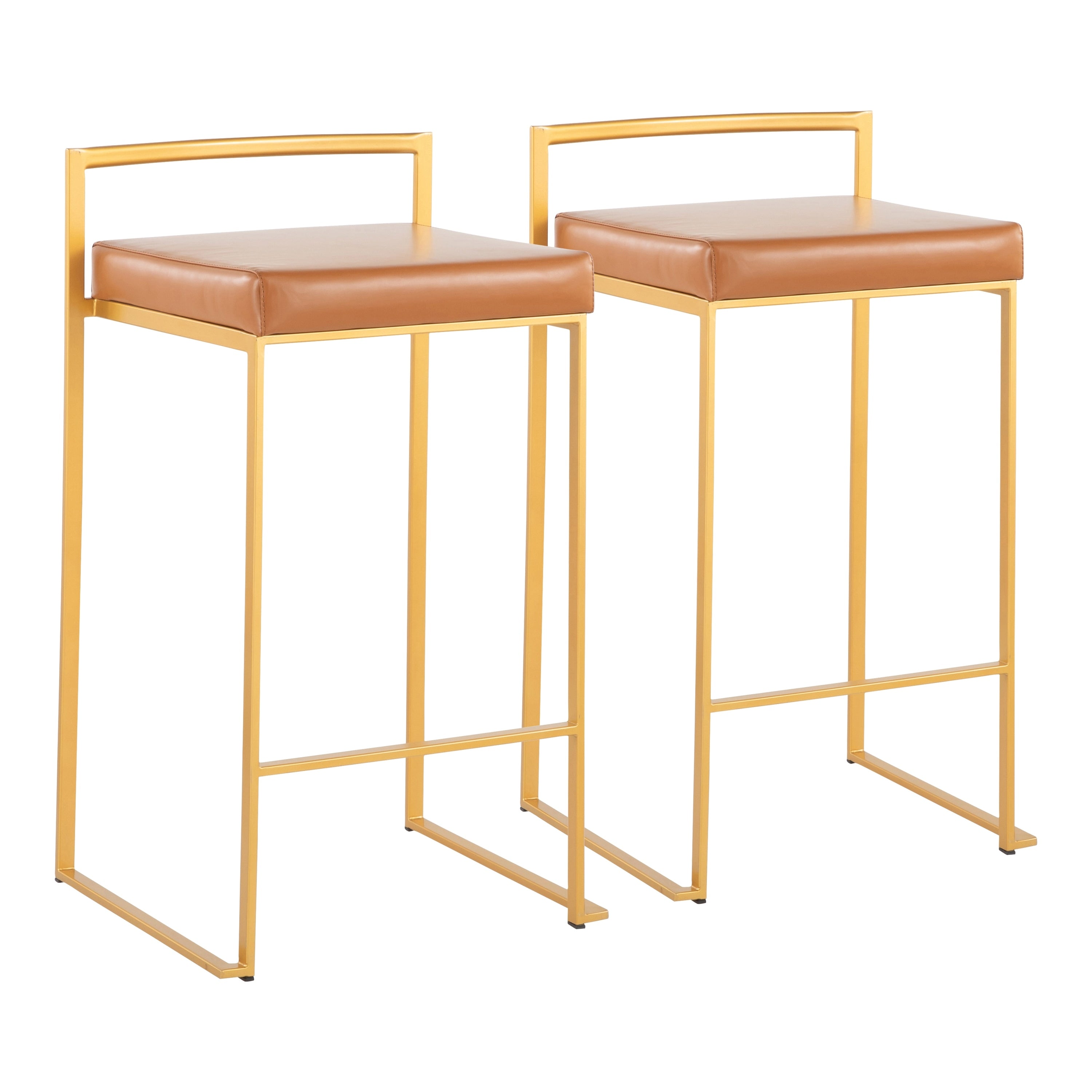 Silver Orchid  Forrest Gold Stackable Counter Stool (Set of 2) - N/A White Faux Leather Faux Leather， Metal Faux Leather