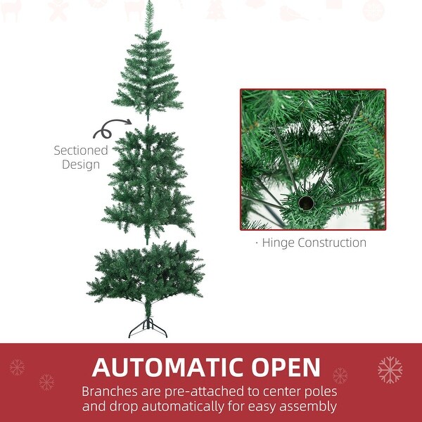 HOMCOM 7ft Half Artificial Christmas Tree Holiday Décor with 520 Branches，Auto Open，Steel Base，Green