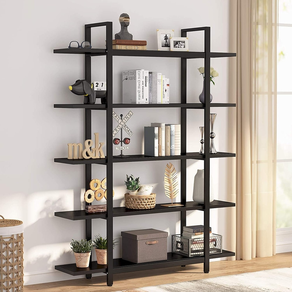 Tribesigns 5 Tier Industrial Large Open Bookcase Bookshelf