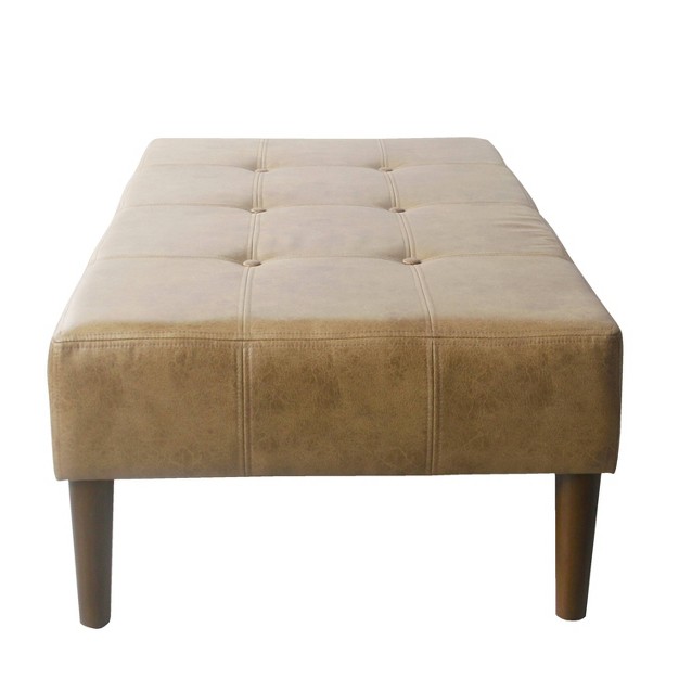 Tufted Coffee Table Ottoman Faux Leather Light Brown Homepop