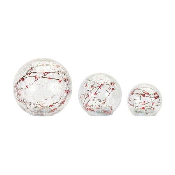 Set of 3 Clear and Red Contemporary Glass LED Globe，7.5