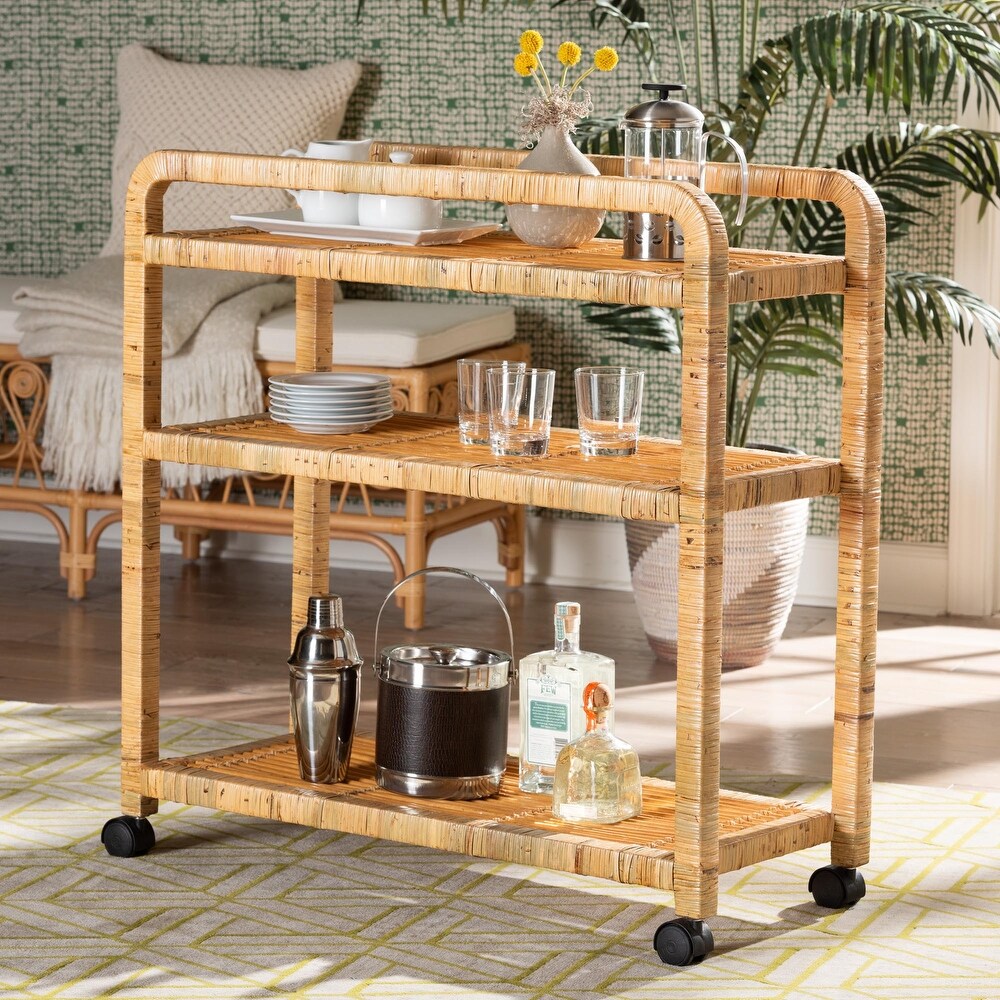 bali   pari Delphine Modern Bohemian Natural Rattan Kitchen Cart