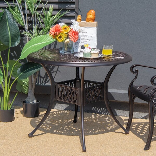 36 Inch Patio Round Dining Bistro Table with Umbrella HoleWine