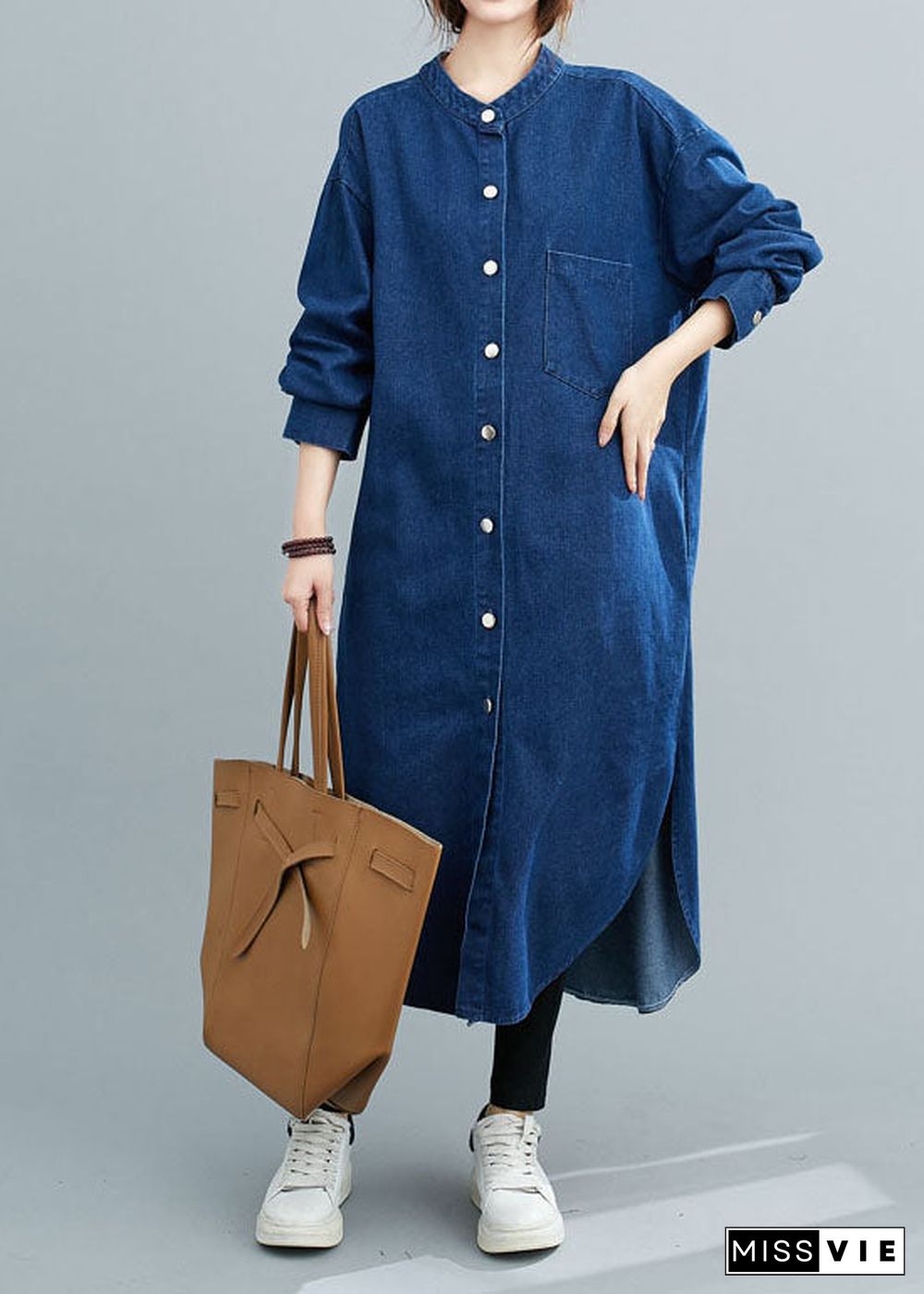 Natural Blue shirts denim Maxi Dress Spring