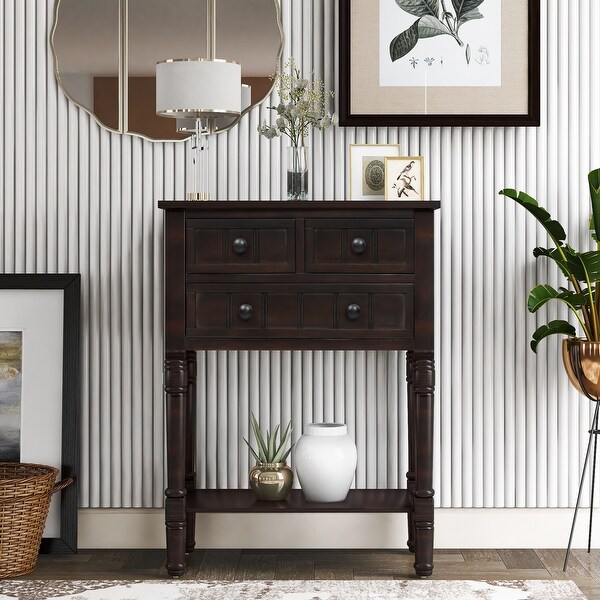 Narrow Console Table with 3 Storage Drawers and Bottom Shelf