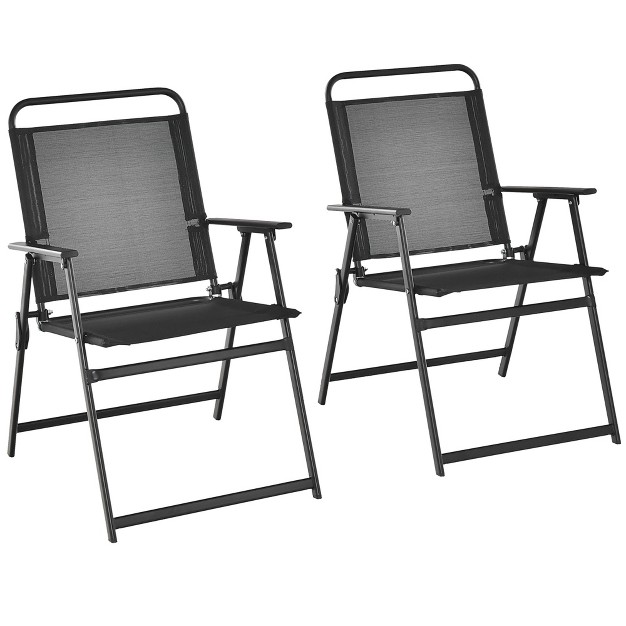 Costway 2pcs Patio Folding Chairs Heavy duty Metal Frame Armrests Portable Outdoor