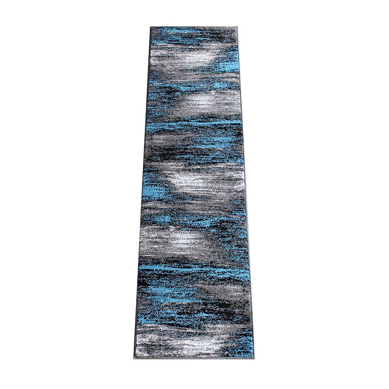 Masada Rugs Masada Rugs Trendz Collection 2'x7' Modern Contemporary Runner Area Rug in Blue， Gray and Black - Design Trz863