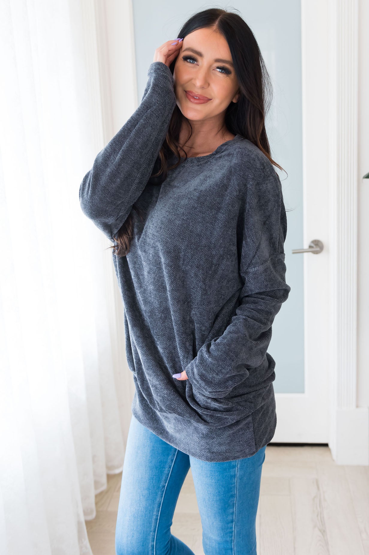 She's Got It Modest Chenille Pocket Sweater