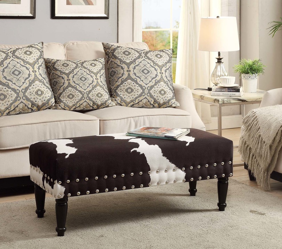 Designs4Comfort Faux Leather Multi Color Cowhide Bench with Nailheads   Traditional   Upholstered Benches   by Convenience Concepts  Houzz