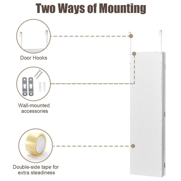 Costway Wall Door Mounted Mirrored Jewelry Cabinet Organizer Storage - See Details - - 23038811