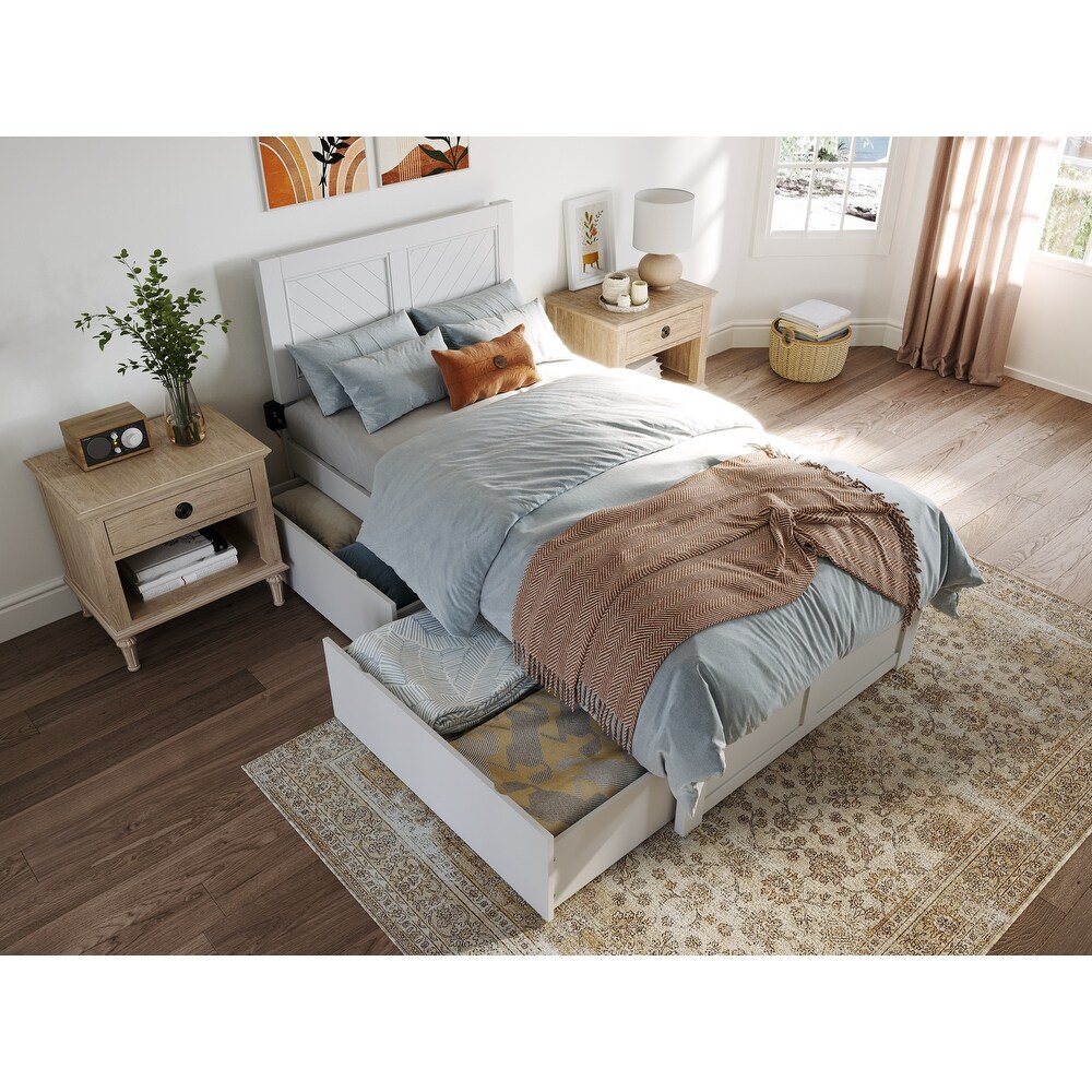 AFI Canyon Twin XL Platform Bed with Footboard   2 Drawers in White