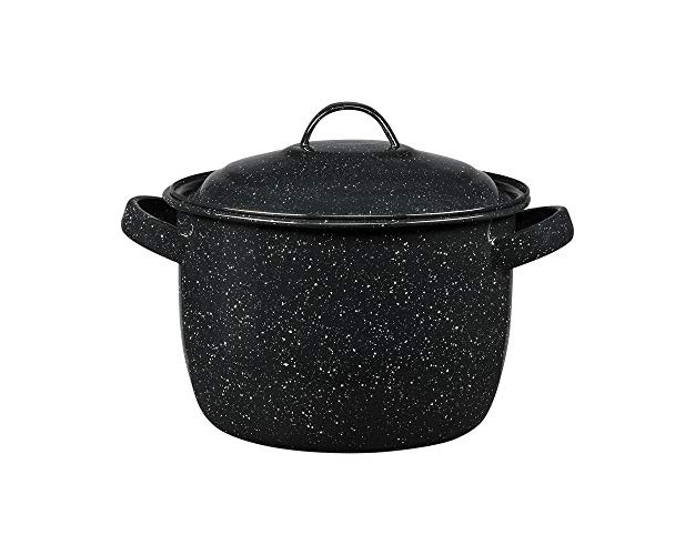 Granite Ware Enamel On Steel 4 quart Bean Stock Pot With Lid Speckled Black