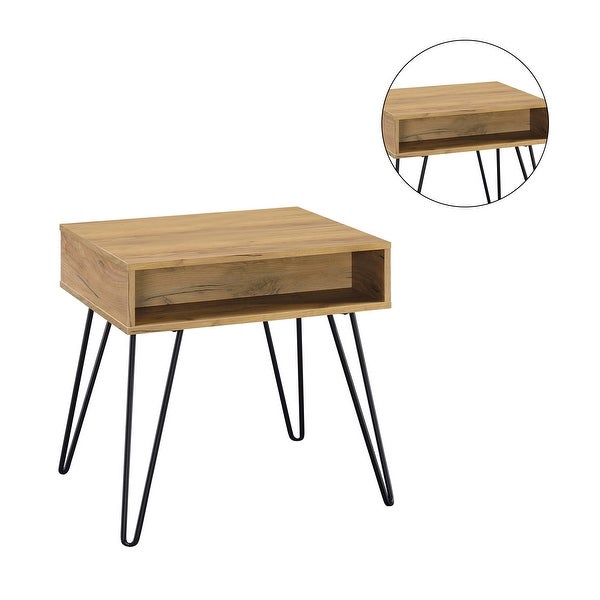 1 Shelf End Table with Metal Legs in Golden Oak and Black