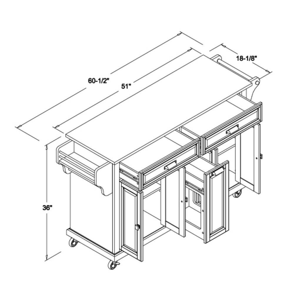 Black Wood 60.50 in. Kitchen Island with Drawers and doors LN20232960