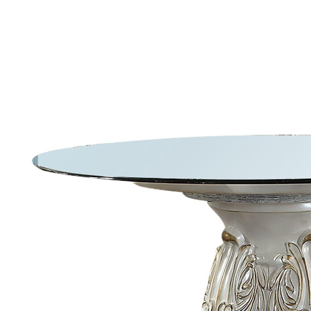 ACME Vendome Pedestal Round Dining Table in Antique Pearl