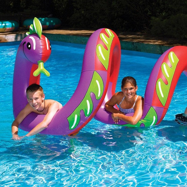 Swim Central Inflatable Purple And Green Two Headed Curly Serpent Swimming Pool Float Toy 96 inch