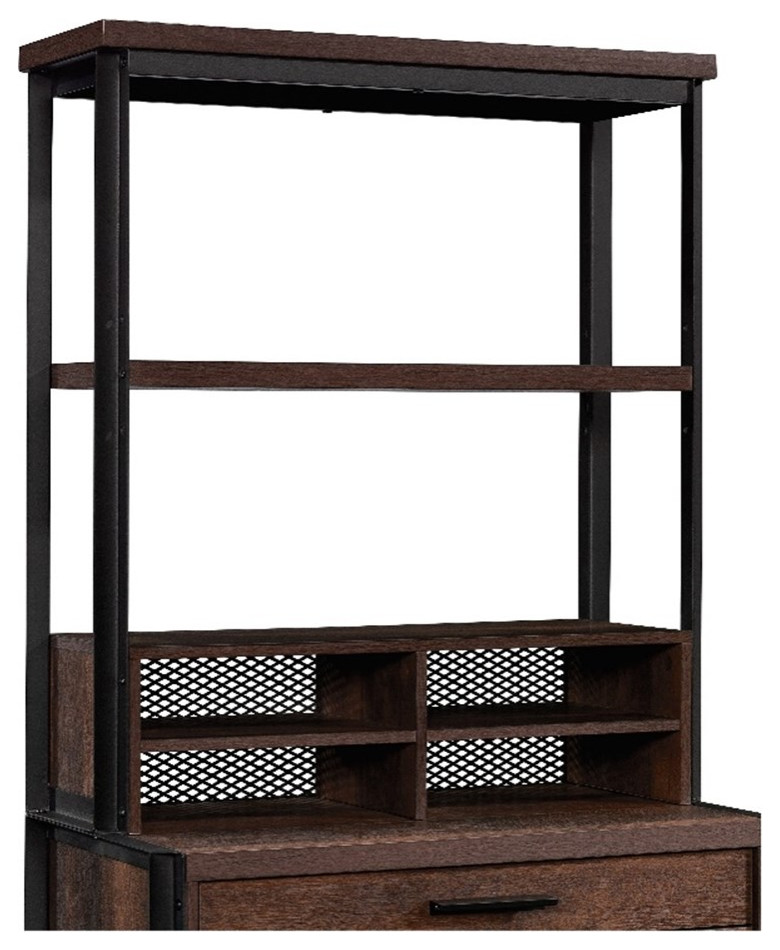 Sauder Briarbrook Engineered Wood and Metal Utility Hutch in Barrel Oak   Industrial   Bookcases   by Homesquare  Houzz