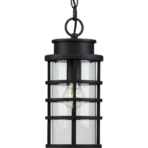 Progress Lighting Port Royal 1 light Outdoor Hanging Lantern Black Clear Glass Shade