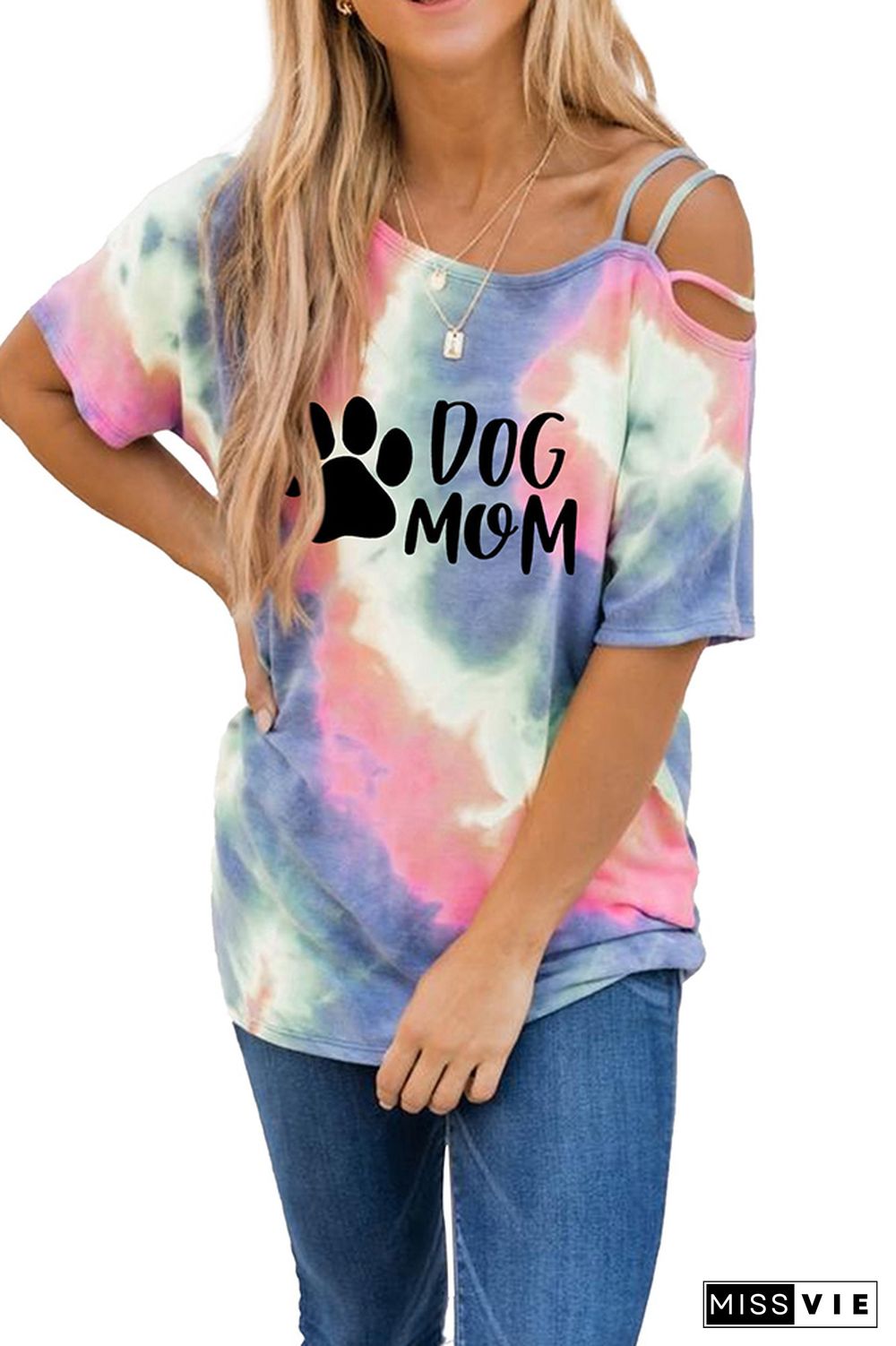 Dog Paw and MOM Print Graphic Tees for Women Wholesale Short Sleeve T shirts Top