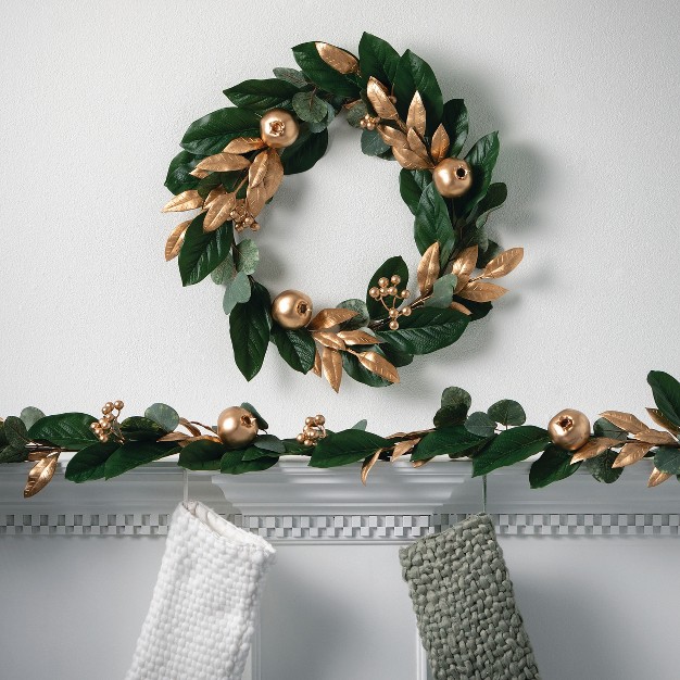 6 x27 l Sullivans Gold Berry Leaf Garland Green Christmas Garland