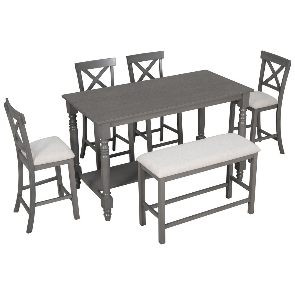 6 Piece Counter Height Dining Table Set Table with 4 Chairs   Bench