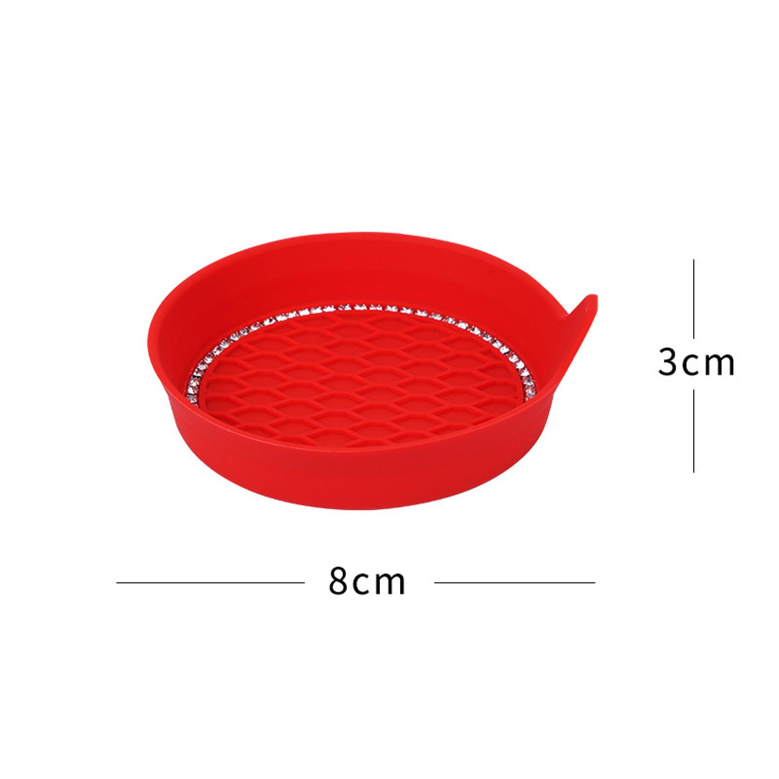 Insert Coaster， Vehicle Cup Mats， Car Coaster Silicone， 3.15inch Round Rhinestone Decoration Universal Soft for Campers Kitchen Red