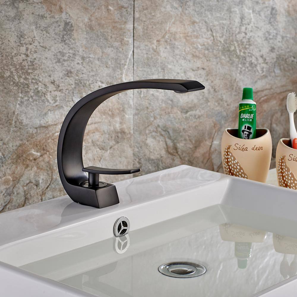 Boyel Living Single Hole Single-Handle Bathroom Faucet with Curved Spout in Matte Black BM213B