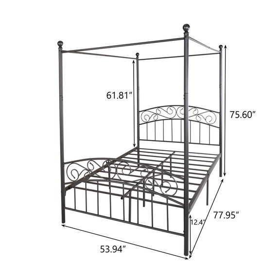 Metal Canopy Bed Frame with Ornate European Style ...