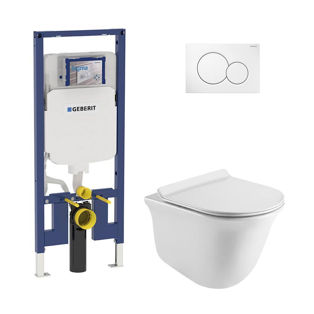 Geberit 2-Piece 0.81.6 GPF Dual Flush Lily Elongated Toilet in White with 2 x 4 Concealed Tank and Plate Seat Included C-5510.01KIT2x4