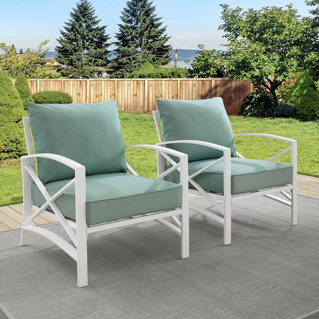 2pk Kaplan Outdoor Steel Arm Chairs Mist white Crosley