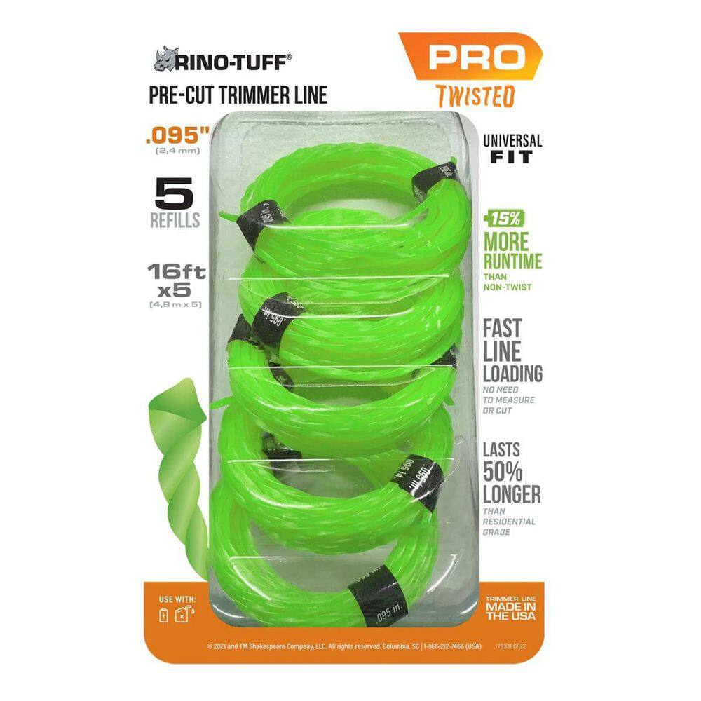 Rino-Tuff Universal Fit .095 in. x 16 ft. Precut Pro Twisted Line for Gas and Select Cordless String Grass Trimmer PartLawn Edger 17533