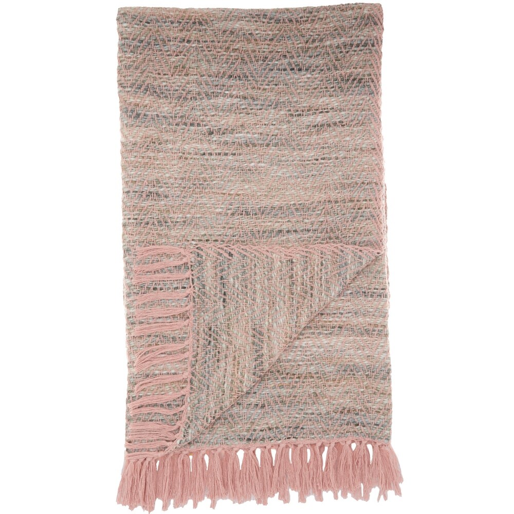 Mina Victory Modern Herringbone Space Dyed Cotton Blush Throw Blanket 50\