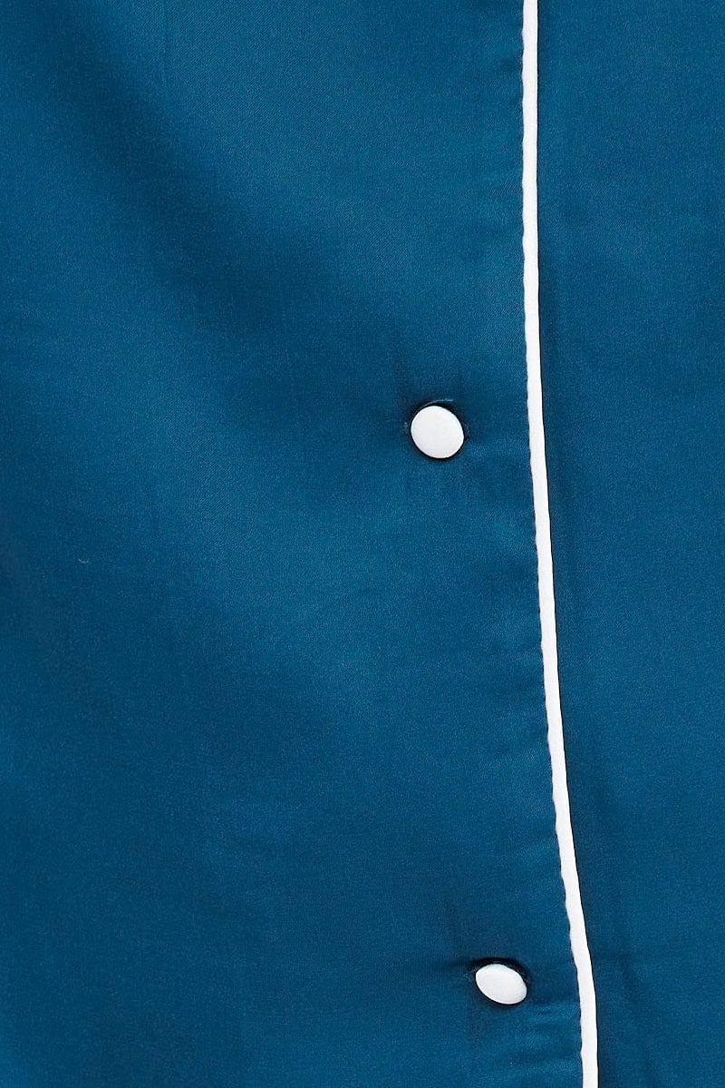 Blue Satin Pj Piping Button Through Pyjama Set