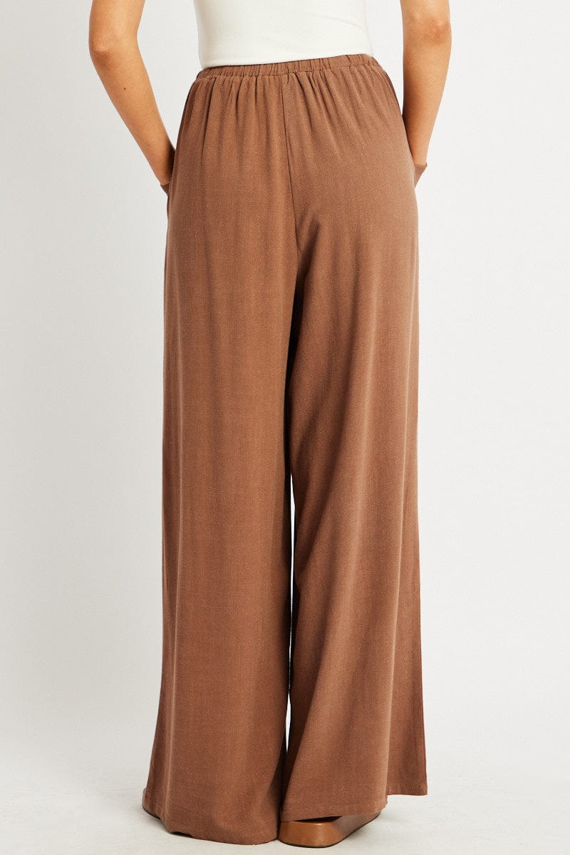 Brown Wide Leg Pants High Rise