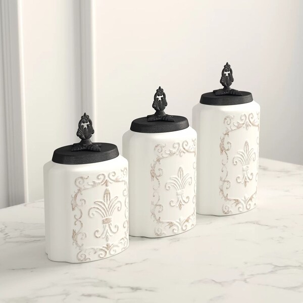 White Antique Set of 3 Canister