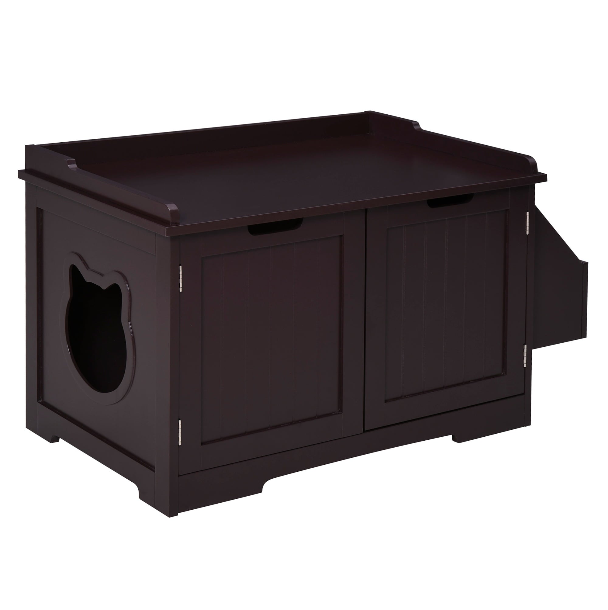 Pawhut Wooden Cat Litter Box Enclosure， Brown