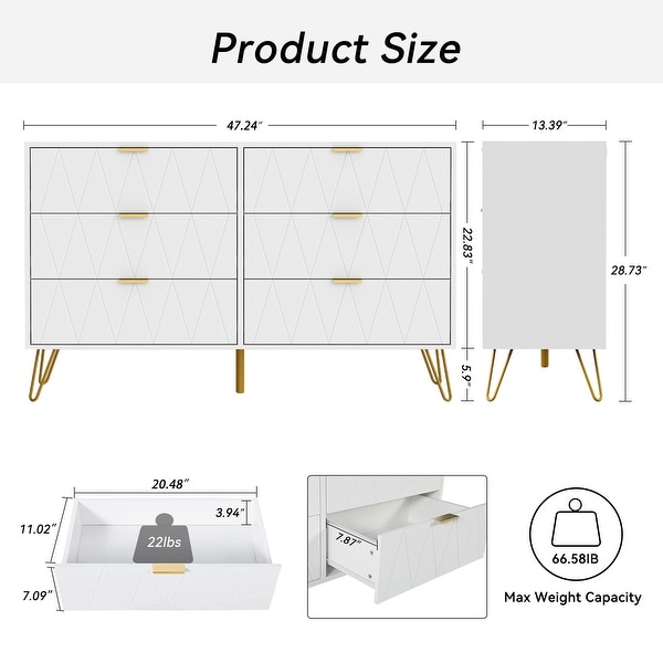 6 Drawer Dresser Drawer Chest Tall Storage Cabinet Organizer Unit Bedroom Living Room - - 37316170